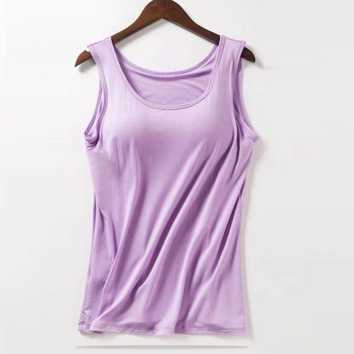 Women Vest Camisole with Built in Shelf Bra Tank Top Comfort Cotton M-XXXL Sol ~ - Picture 23 of 31