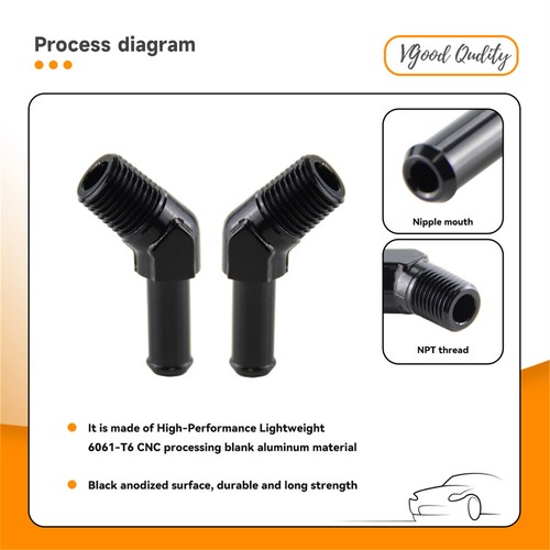 1/4NPT to 6AN, 3/8NPT to 8AN Male Hose Barb Adapter 45Degree 2PCS - Picture 4 of 9
