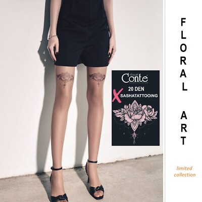 Conte Floral Art fancy style quality sheer tights 20 den tattoo hosiery natural