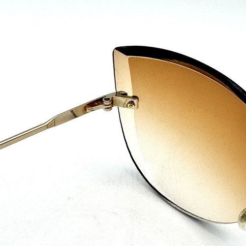 Fashion Designer Sunglasses Cat Eye Style Rimless Cut Edge Tan Gradient Lenses - Picture 7 of 13