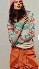 NWoT Free People We The Free Cherry🍒 Cola Swit Cuff Boho Sweater Hoodie XS $128