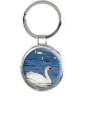 Swan : Gift Round Keychain Bird Animals Cute Wedding Nature Valentines Romantic