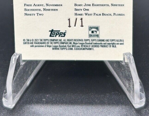 2021 Topps Allen & Ginter Chrome Andres Galarraga #276 Mini Superfractor 1/1 HOF - Picture 3 of 3
