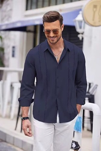 Mens Slim Fit Striped Cardigan Shirt, Thin and Lightweight Polyester Blend, Perf - Picture 35 of 43