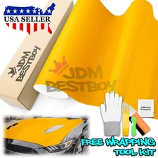 3D Carbon Fiber Yellow Matte Textured Car Vinyl Wrap Sticker Decal Film Sheet