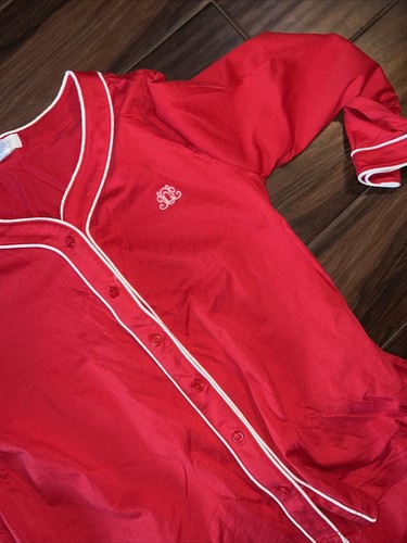 Cabernet Sleepwear Pajama Set Women Small Red White Stretch Knit Button-Up - Picture 4 of 9