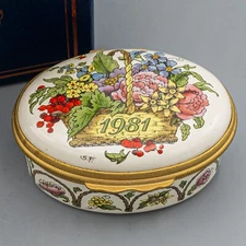 Halcyon Days Enamels Trinket Box 1981 A Year to Remember Flower Basket