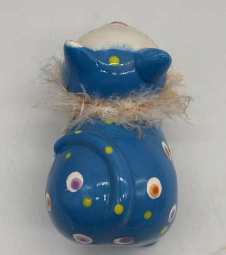 Dolomite Kitsch Kitty Blue Orange Boa Polka Dots Ceramic Glam Cat Figurine - Picture 5 of 12