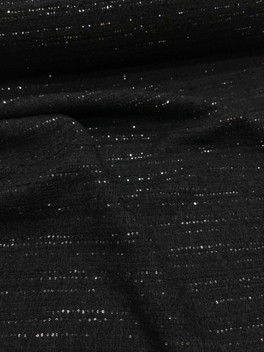Black Tweed Sequin Fabric Textured Wool Cotton Woven Jacketing ITALY 2.50m - Picture 6 of 6