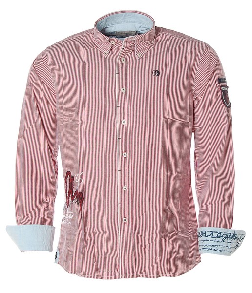 Arqueonautas Herren Streifenhemd Gestreift Hemd Button-Down Rot M A1435-image