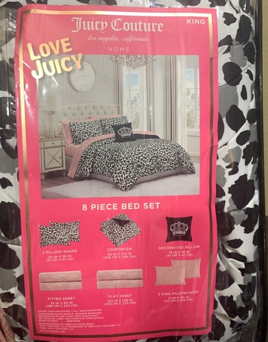 Juicy Couture Leopard Print 8pc KING Bed Set Comforter, Shams, Sheet Set,Pillow - Picture 4 of 5