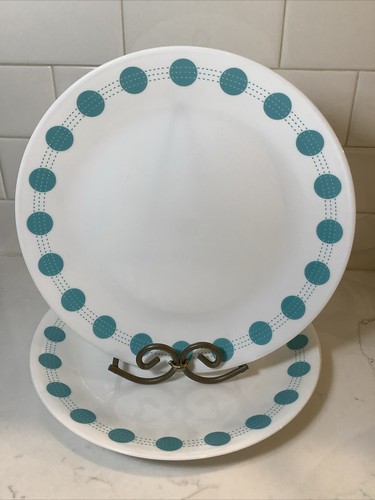 Lot of 6 Corelle South Beach Turquoise Dot Pattern 10-1/4" Dinner Plates - Picture 8 of 13