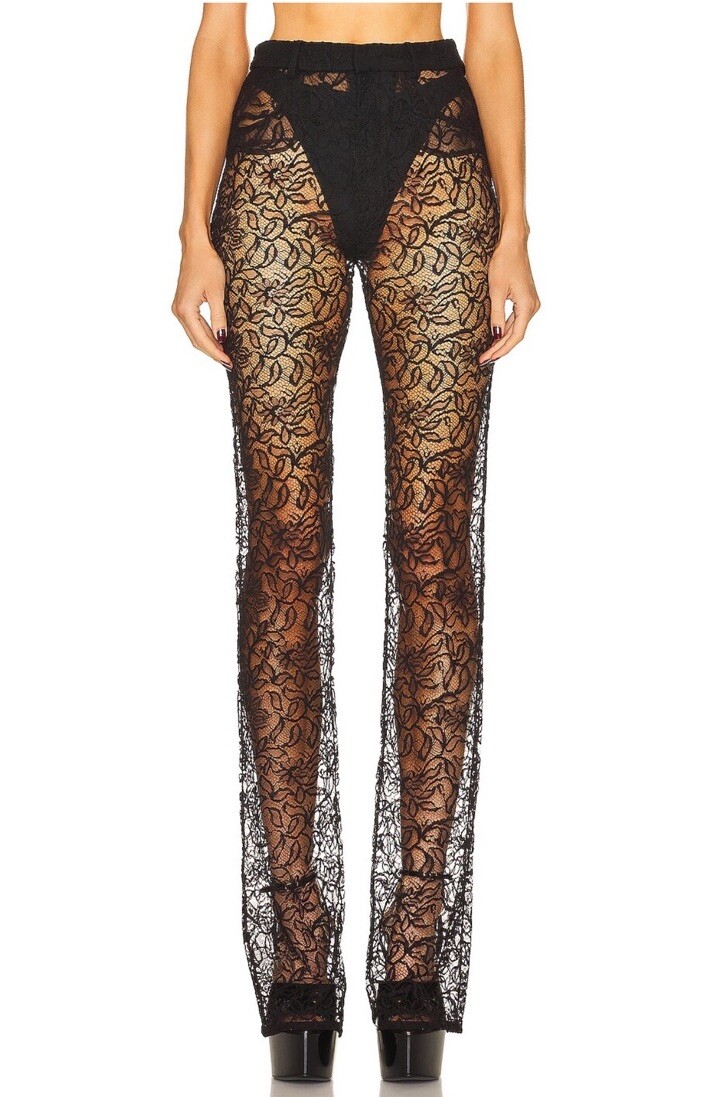 Saint Laurent Fleur pantalone sartoriale nero pizzo 38 nuovo senza etichette $2390