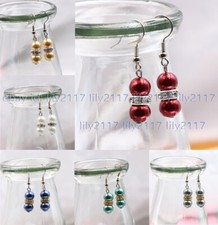 Charming 8/10mm Multi-Color Round Shell Pearl Beads Dangle Silver Hook Earrings