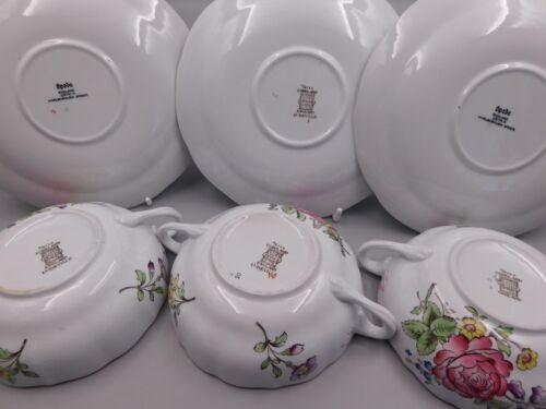 THREE SPODE MARLBOROUGH SPRAYS TWO HANDLED SOUP COUPES AND SAUCERS. - Picture 2 of 2