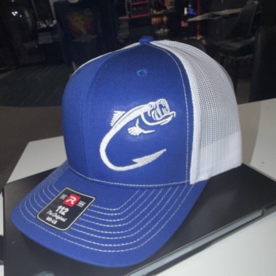 Richardson 112 Blue White Trucker Hat Adjustable Mesh Back Fish Embroidered