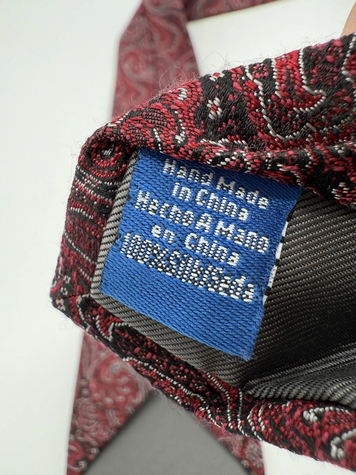 Corbata Vince Camuto Para Hombre Clásica Roja Negra Paisley Formal Mezcla Seda Foto 4 de 4