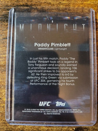 2025 Topps UFC Midnight Paddy Pimblett Morning 42/125 #5 Lightweight - Picture 2 of 2