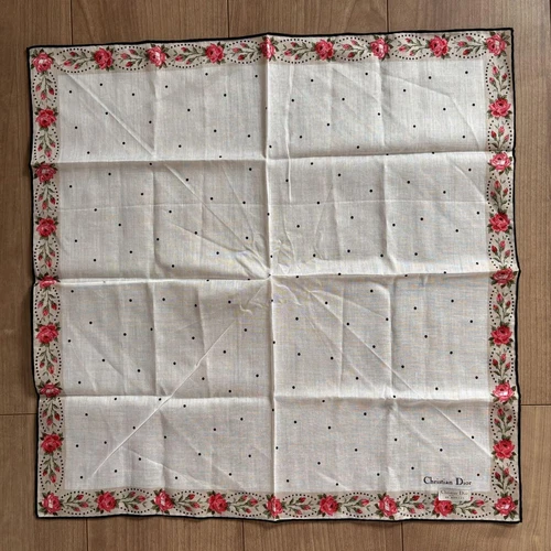 Mouchoir Christian Dior coton 46 cm 17" carré fleur blanc