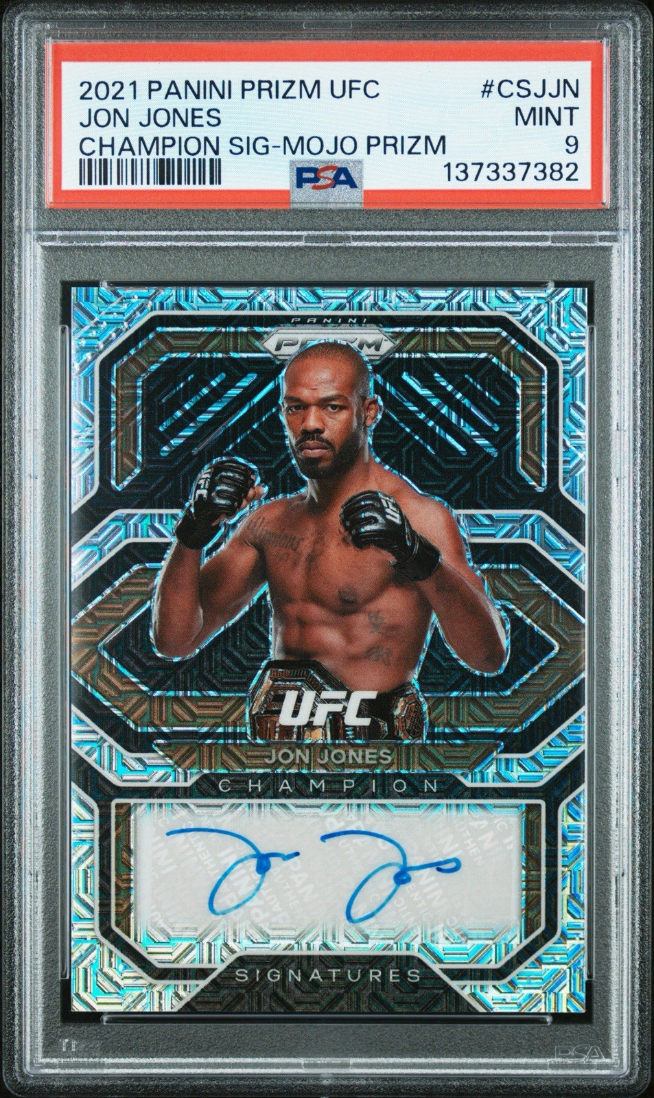 2021 Panini Prizm UFC Jon Jones #CS-JJN Champion Signature Mojo Auto /25 PSA 9