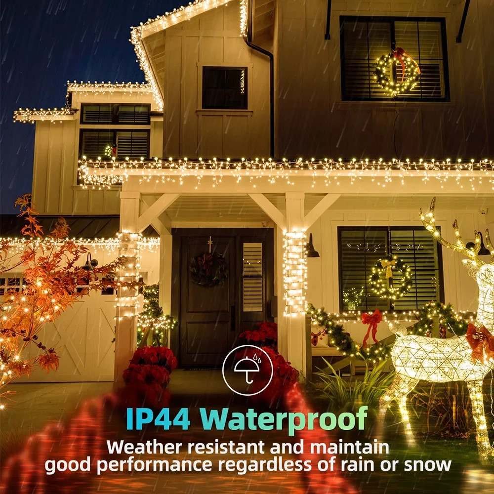 Luci di Natale LED Tenda Luminosa con Pannello Solare da Esterno Natalizia 3,5m - Miniatura 8