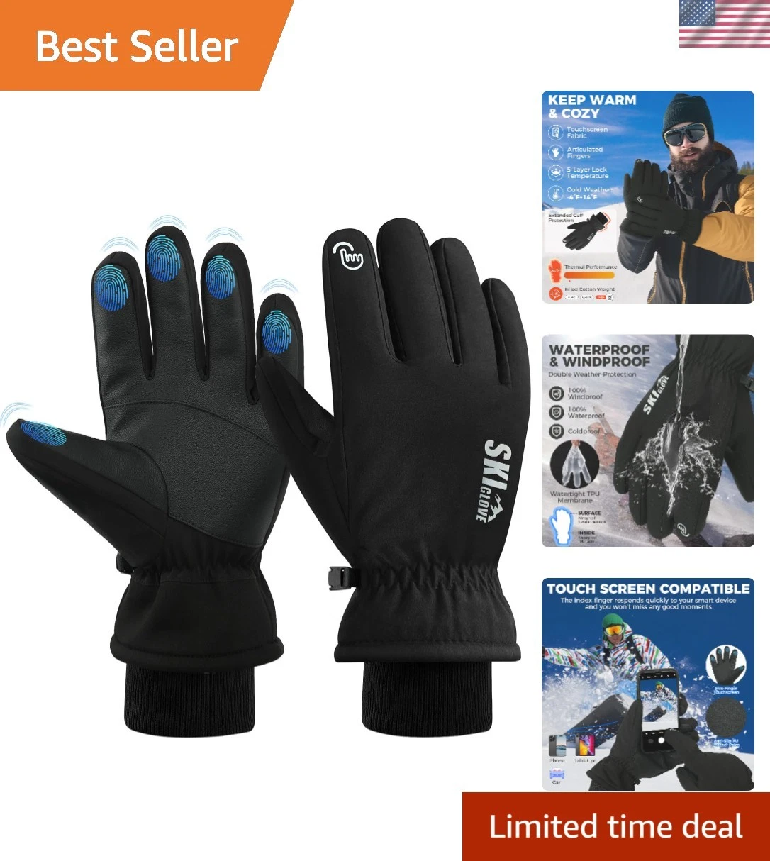Brand New Waterproof Winter Ski Gloves for Men and Women - Large, Black
Opens in a new window or tab