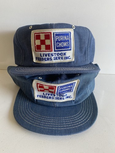 Vintage lotto 2 denim snapback camionista cappello berretto patch marca K Purina Chows USA - Foto 1 di 6