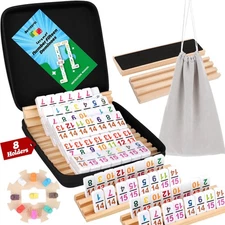 Mexican Train Dominoes Double 15 with 8 Wooden Holders | 136 Colorful Number ...