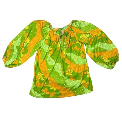 Vg 60s 70 s Floral Acrylic Psychedelic Geo Mod Boho Disco Button Blouse USA Made