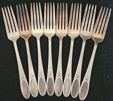 8 Forks Triple Plate Plus Pattern Three (Silverplate 1936) by National Silver Co
