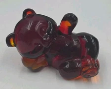 Fenton Art Glass Ruby Red Reclining Bear Figurine Vintage Retro USA VG Condition