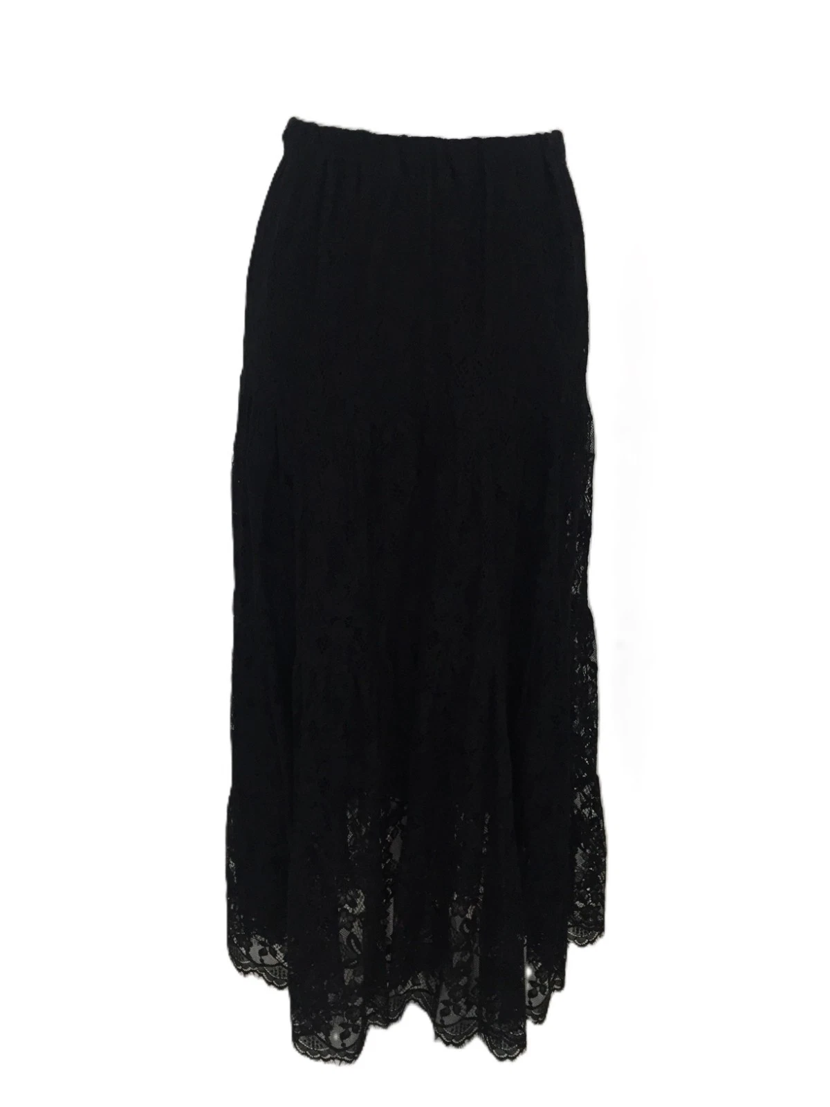 M&S Women's Tiered Maxi Skirt Black Floral Eyelash Lace Trim Elastic Waist New
Opens in a new window