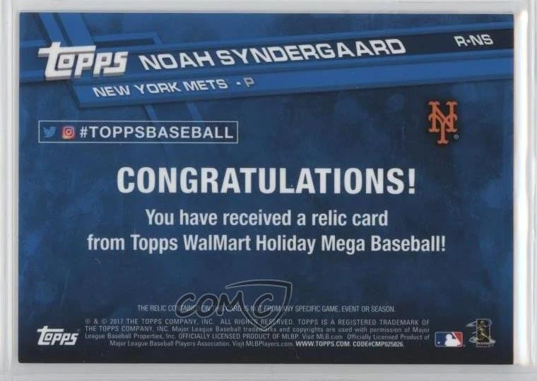 2017 Topps Holiday Wal-Mart Exclusive Relics Noah Syndergaard #R-NS - Image 2 of 2