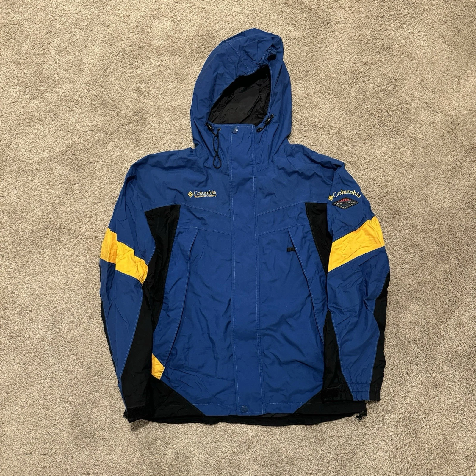Vintage Columbia Omni-Tech Jacket Men's Medium Blue Waterproof Breathable Hooded