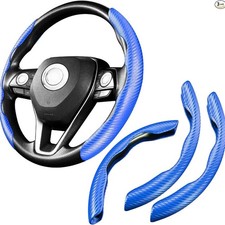 3 Pack Anti-Skid Segmented Carbon Fiber Car Steering Wheel Cover Protector Blue