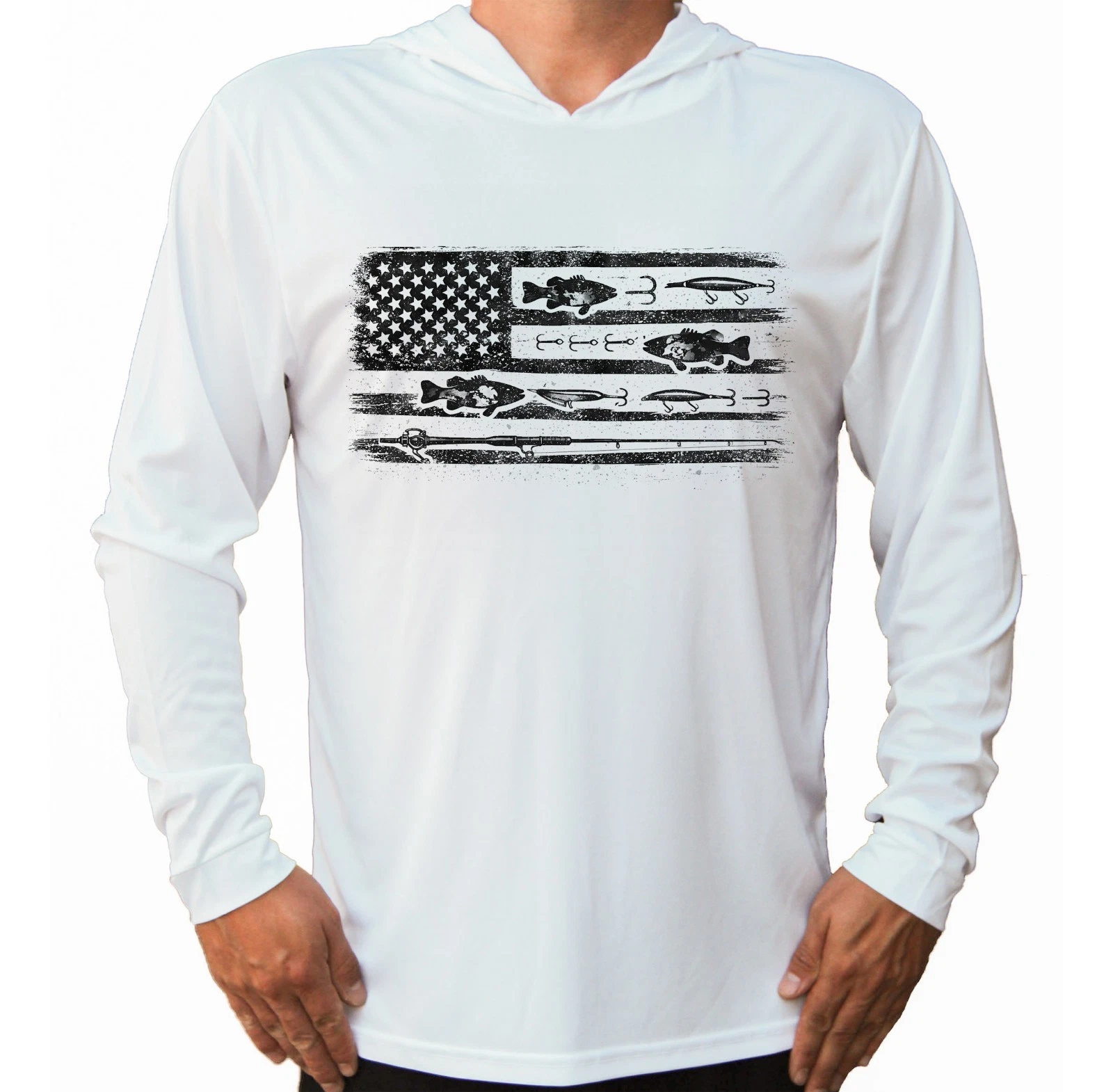 Fishing Camo Flag Sport UV Protected UPF 50 Long Sleeve T-Shirt Hood Dry Fit