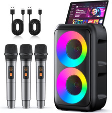 Karaoke Machine for Adults Kids, Portable Bluetooth Speaker with 3 Wireless Micr