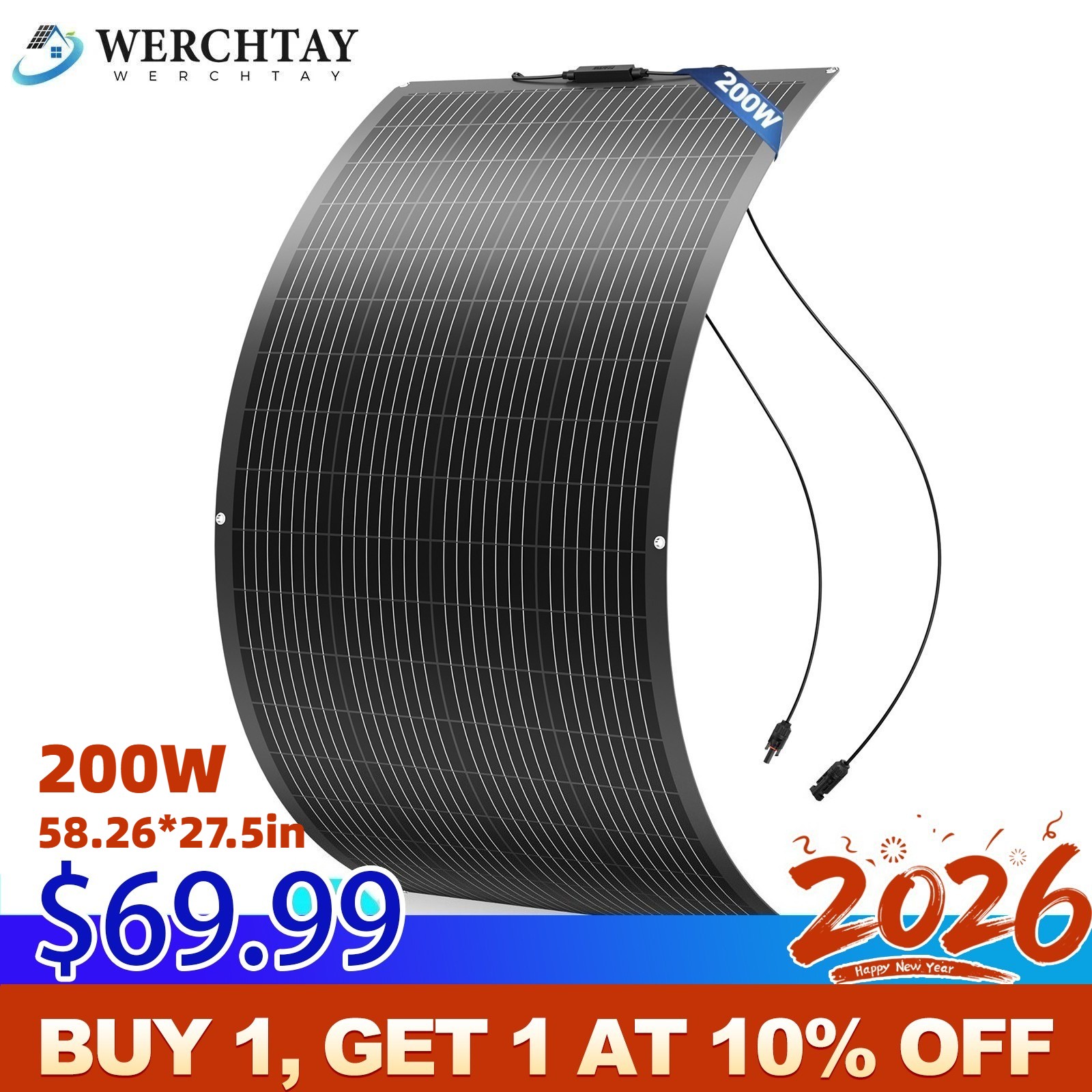 200W Flexible Solar Panel Mono 12V Portable Power Camping Home RV Battery Charge
