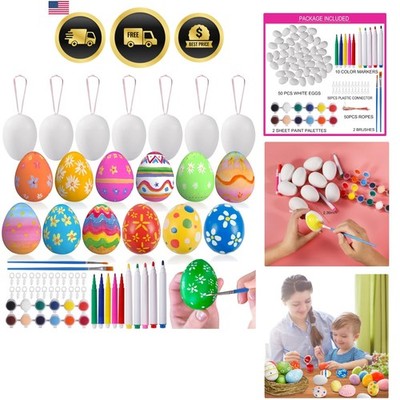 Easter Egg Decorating Kit 50pcs Plastic Blank Eggs Craft Paint Colors Ropes