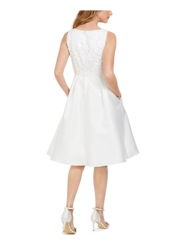 ADRIANNA PAPELL Womens Ivory Hidden Zipper  Lined A-Line Dress 4 - Picture 10 of 11