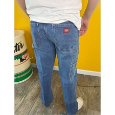 Vintage 90s Dickies Carpenter Jeans 33x32 Relaxed Medium Wash Work Red Label