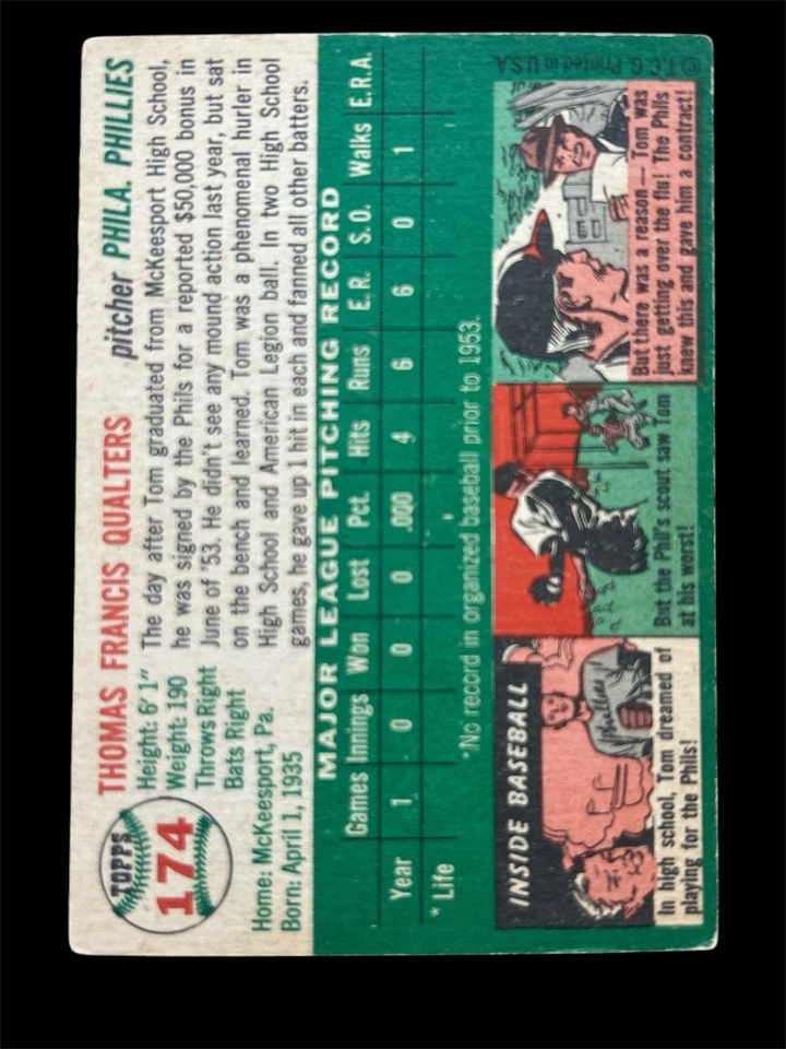 1954 Topps #174 Tom Qualters VG-VGEX - Image 2 of 2