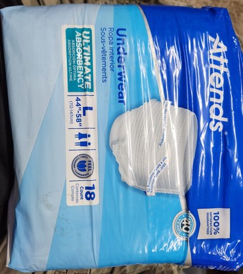 ATTENDS Adult Extra Absorbency Underwear Diapers Pull Ups LARGE 44''-58'' -  18 Ct