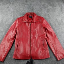LLD Jacket Womens UK 10 Red Leather Biker Racer Moto Zip Up Casual Bright Bold