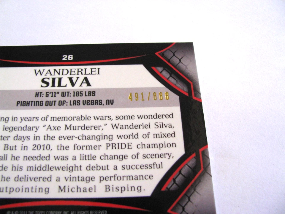 2011 Topps Finest UFC Wanderlei Silva Refractor #'d /888 Silver Parallel card 26 - Image 2 of 3