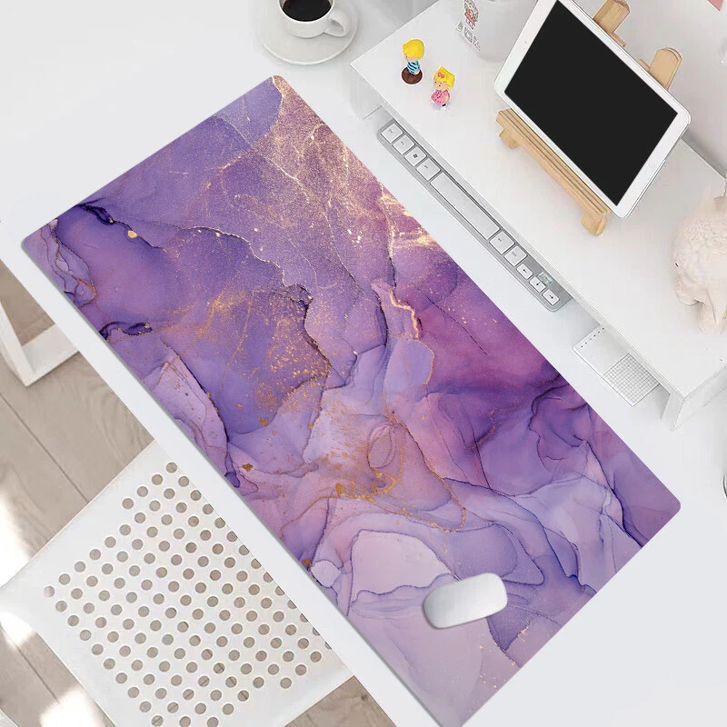 Purple Marble Mouse Pad Aesthetic Gold Desk Mat for Keyboard and Mouse Desk Pad - Image 2 of 4