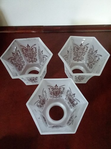 Set 3 Vintage Victorian Hexagon Frosted Glass Lamp Shade 2" Fitter Art Nouveau - Picture 12 of 17