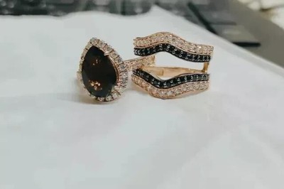 3 Ct Pear Lab Created Chocolate Diamond Engagement Ring Set 14k Rose Gold Finish