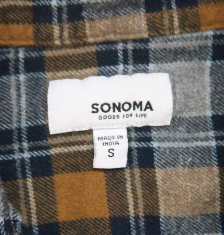 Sonoma Dress Shirt Small Gray & Brown Men's Flannel Top Long Sleeve Plaid 1-61 — 第 4/4 张图片