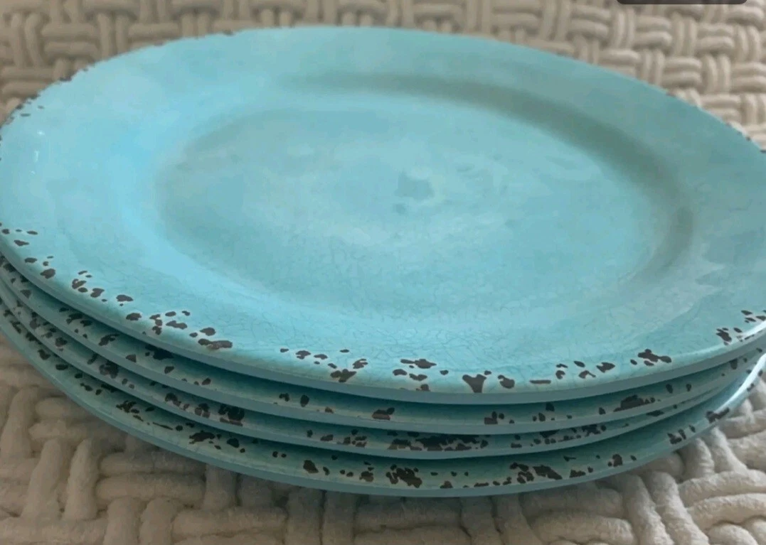Tommy Bahama Round 4 Blue Rustic MELAMINE Dinner Plates eBay
